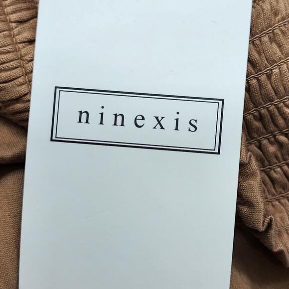 NEW Ninexis Skirt Womens L Tan Camel Smocked Waistband Side Slit Maxi Stretch - Picture 4 of 10